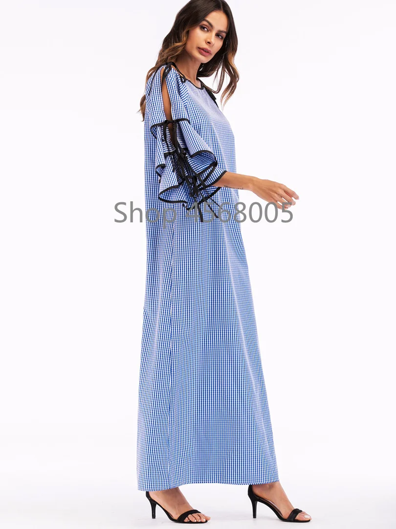 Повседневное для женщин плед макси платье свободные мусульманские абаи Туника