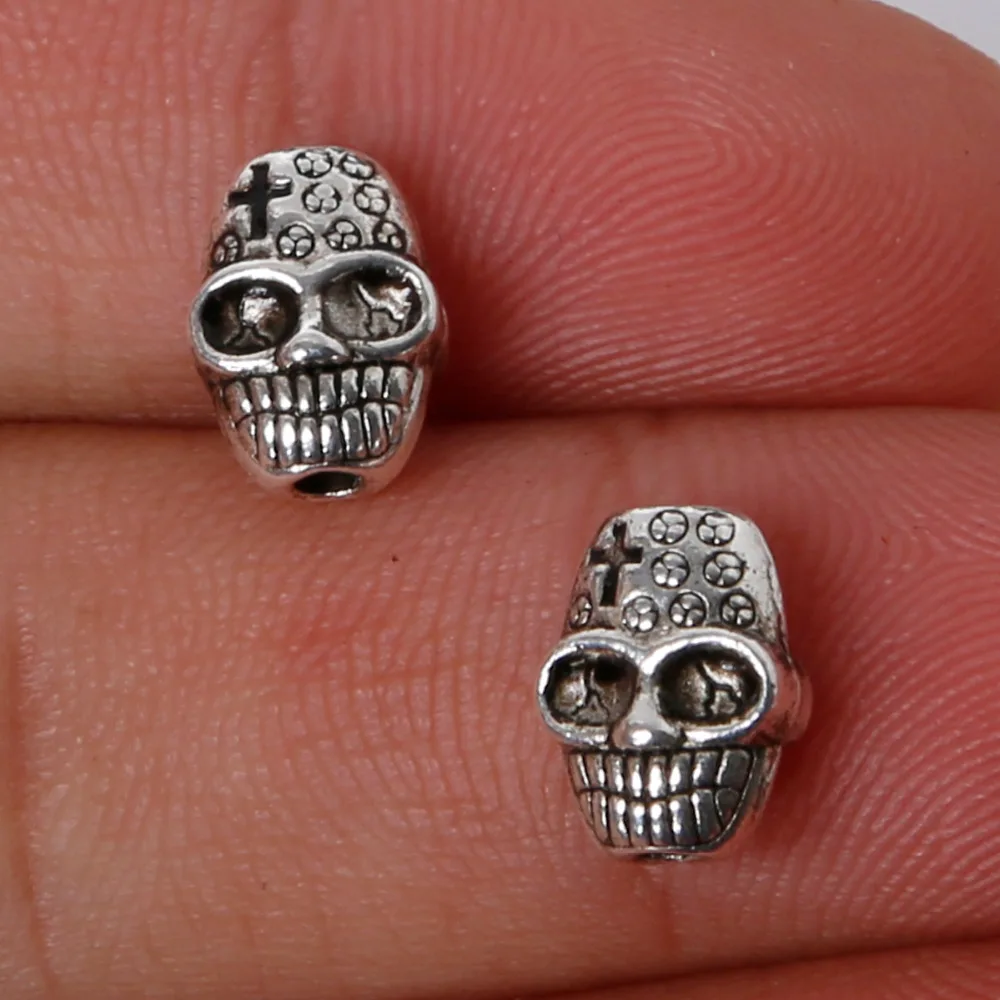 Высокое качество 8X10mm 7X10mm 11 шт череп бусины Подвески кулон покрытый серебром