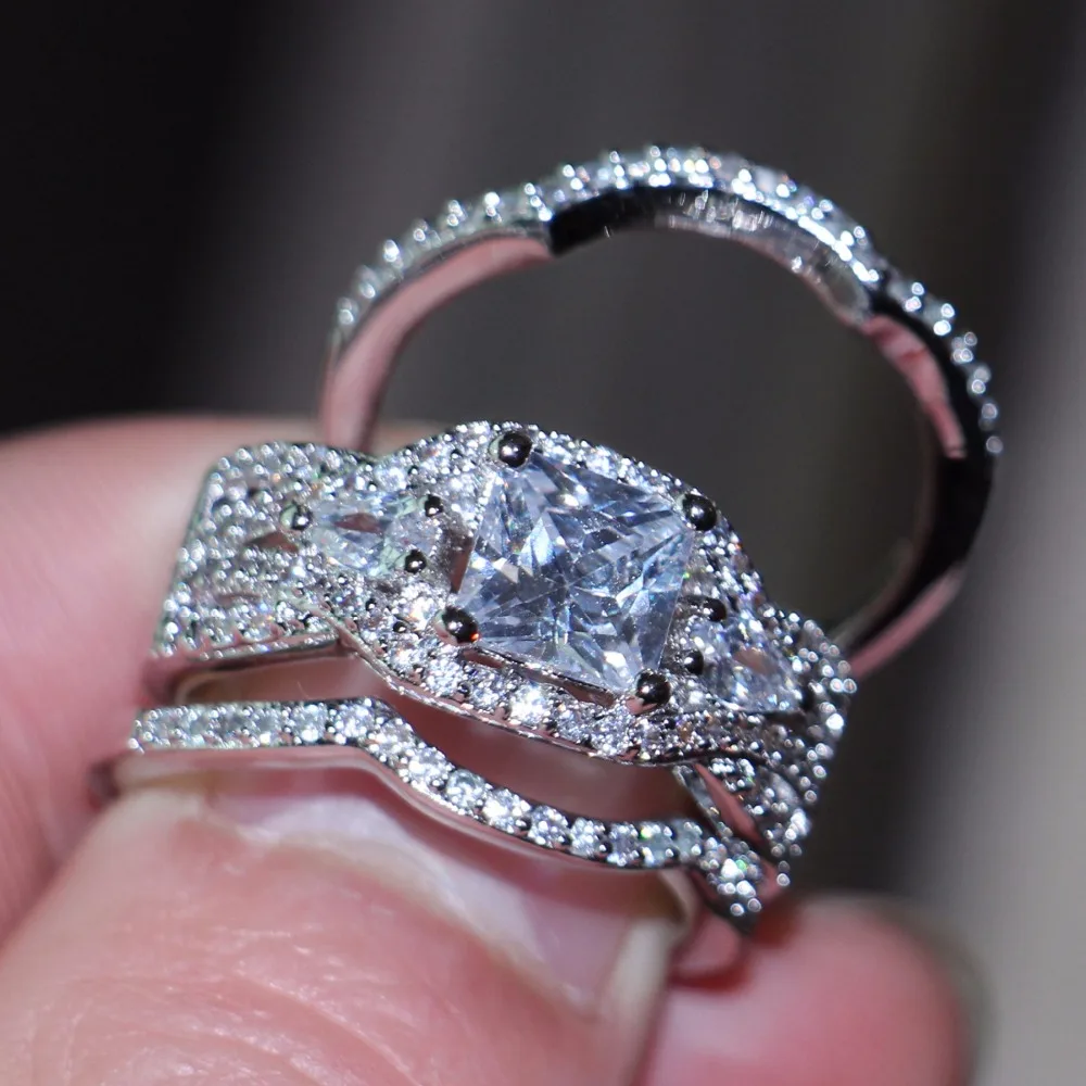 3PCS Stunning Fashion Jewelry 14KT White Gold Filled Princess Cut 5A Zirconia CZ 3 IN 1 Party Enternity Wedding Band Finger Ring | Украшения