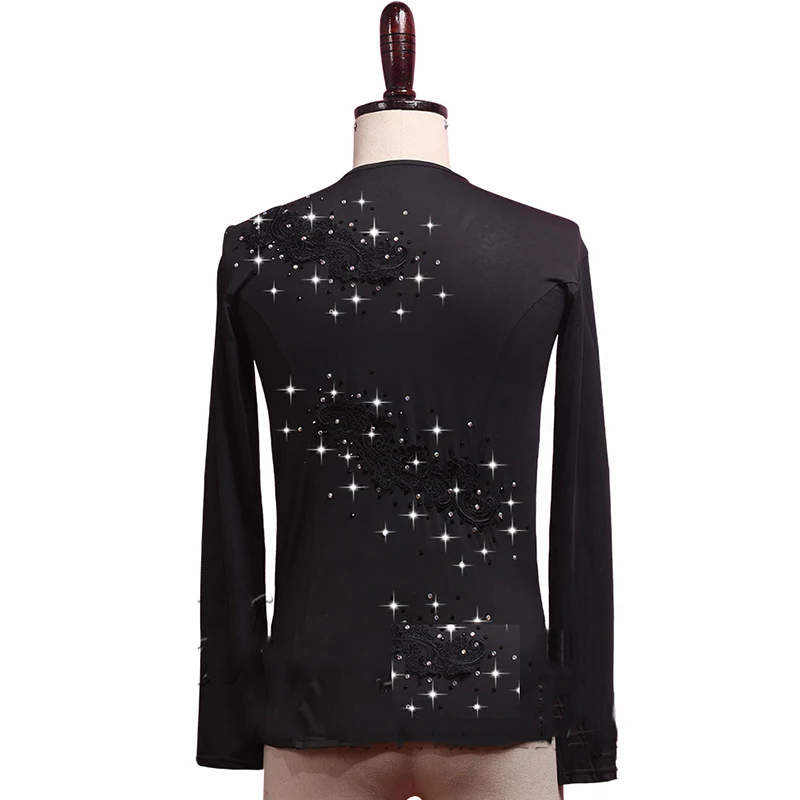 Latin Dance Shirts Men Long Sleeve V Neck Tops Embroidered Shiny Rhinestones Dancing Male Competition Show Wear DN3532 | Тематическая