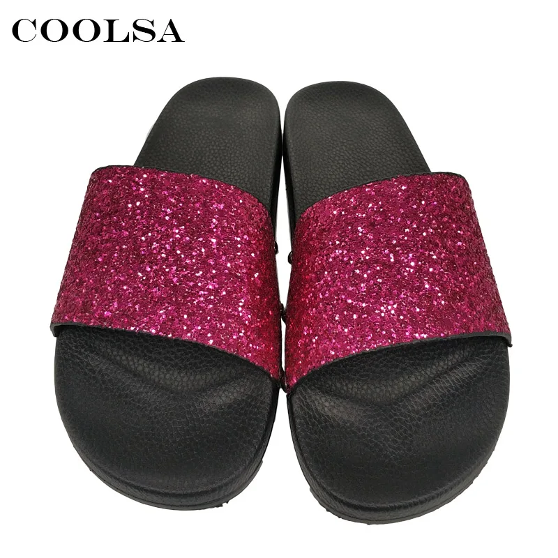 Coolsa новый летний Для женщин шлепанцы Bling Шлёпанцы для сверкающими Блёстки