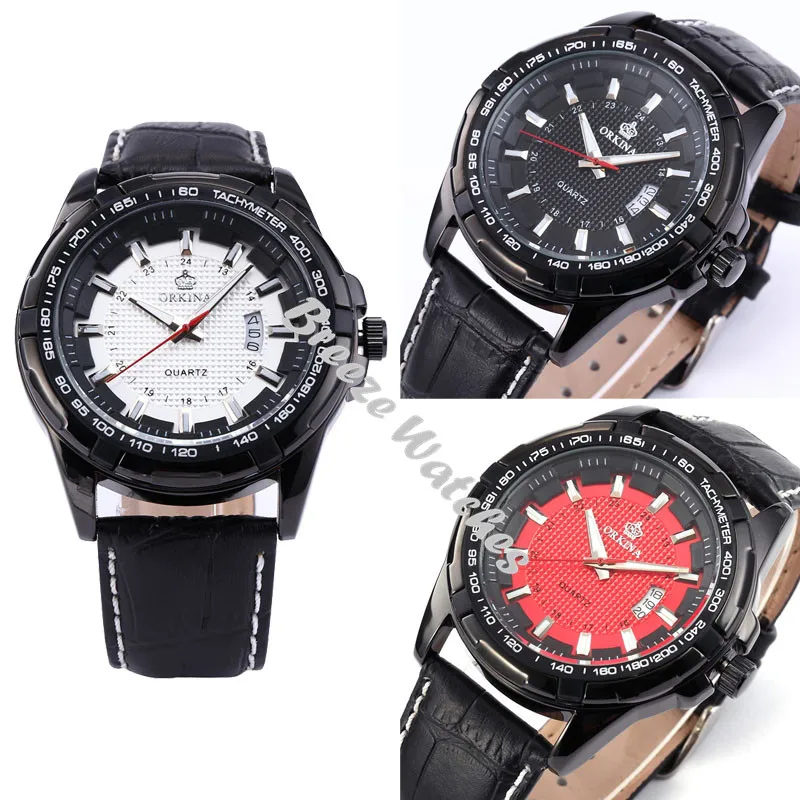 

MG. ORKINA Japan Made Movement Water Resistant Textured Dial Leather Strap Quartz Mens Watches For Male