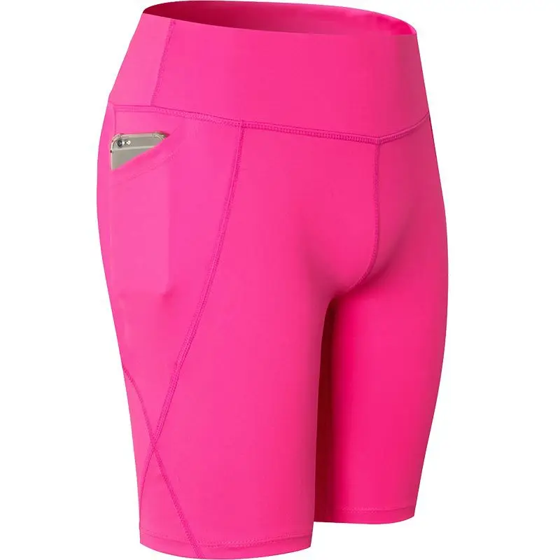 Pink Женские колготки для велоспорта, обтягивающие шорты для йоги, фитнеса, спортзала, тренировок, бега, Капри, сухая посадка, тренировочная короткая одежда с карманом - Цвет: Pink