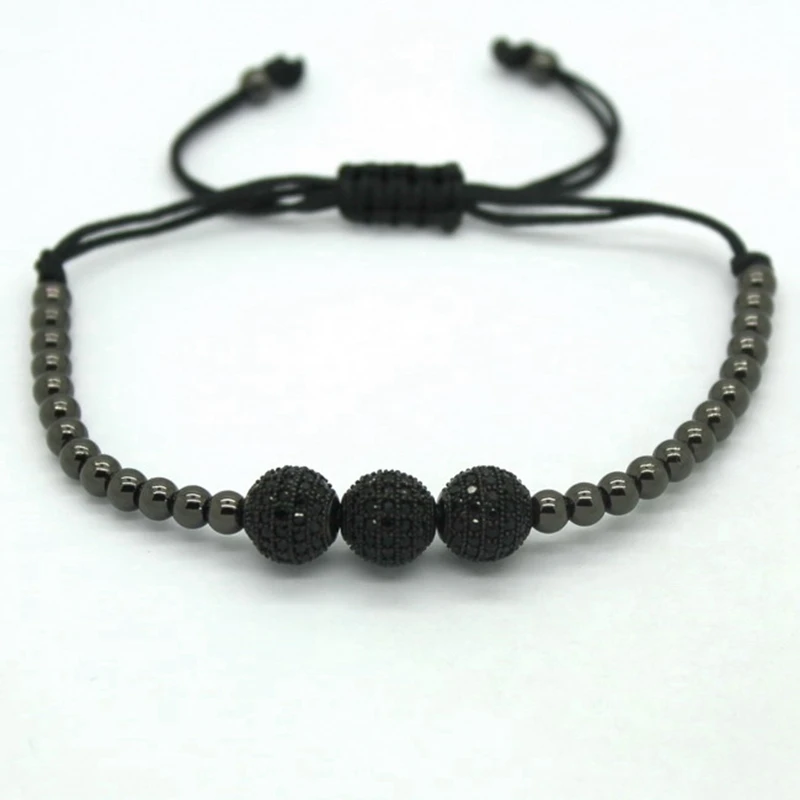 Женские браслеты известного бренда черные бусины из фианита с закрепкой 8 мм и