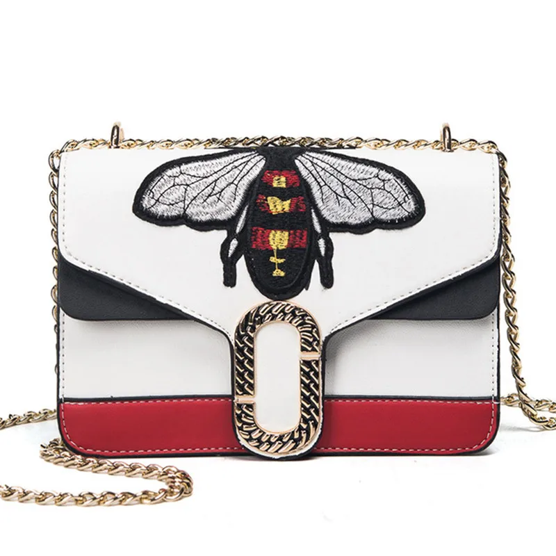 Luxury Brand Bag Women Gold Chain Shoulder Bags Embroidery Bee Logo Crossbody Famous Design Female Flap Handbags Bolsas Sac | Багаж и