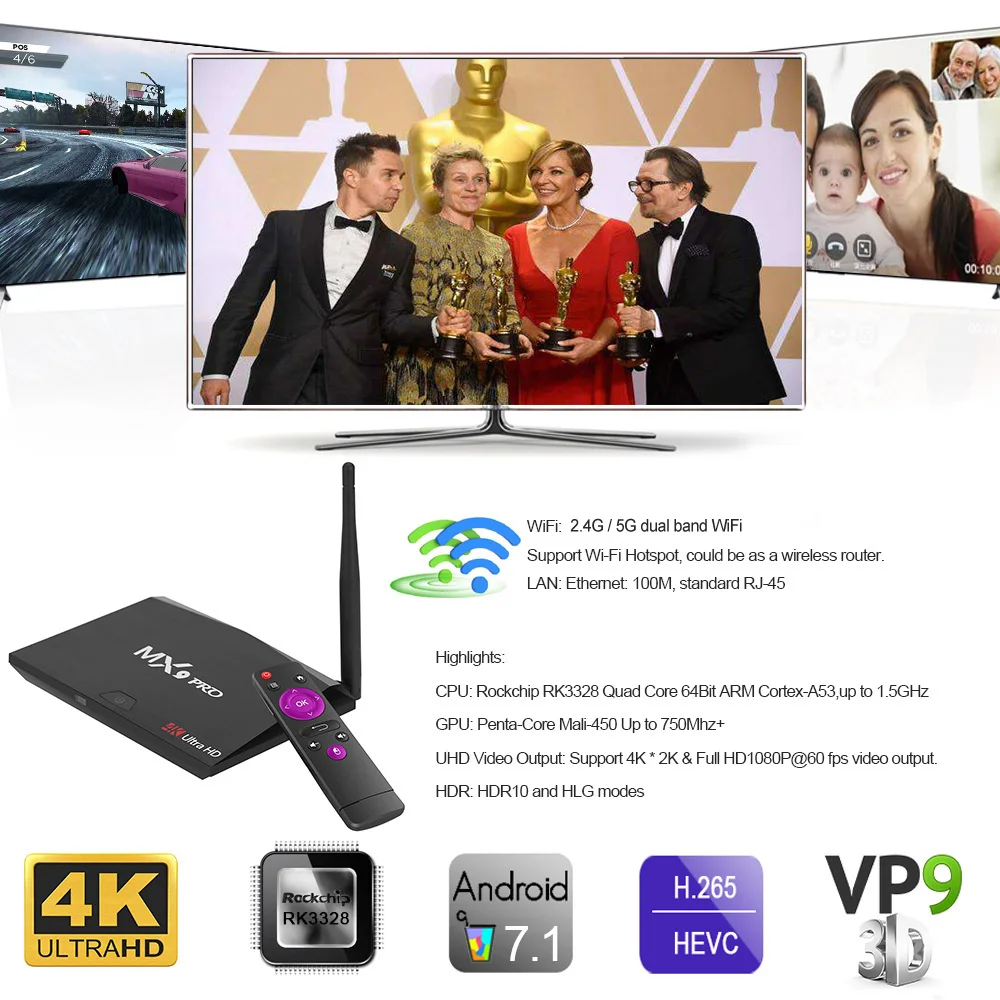 Smart tv Box 4 Гб ОЗУ 32 ПЗУ Android 7 1 RK3328 четырехъядерный 2 4G/5G WiFi Bluetooth kd ТВ приставка HDR K