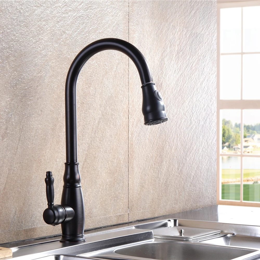Выдвижной кухонный смеситель хромированный никелевый Черный кран для раковины