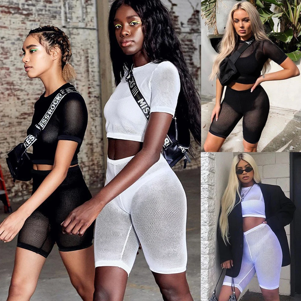 Американский женский комплект одежды из 2 предметов прозрачная сетка