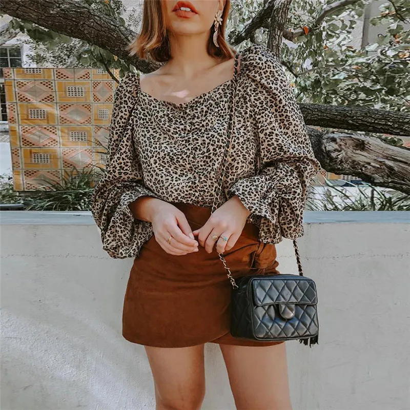 Сексуальная Блузка с v-образным вырезом и оборками длинный рукав Женский Топ