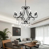 luxury modern gold black iron e14 led k9 crystal chandelier lighting fixtures for loft staircase living room bathroom home lamp
