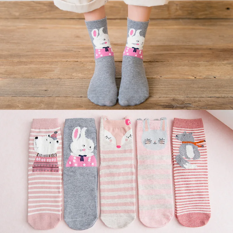 5 pairs-Hamster Новые модные женские носки до середины икры на каблуке в стиле Харадзюку, милые женские повседневные носки с принтом красного сердца, Meias, авторский Новинка колледжа, Sokken - Цвет: 5 pairs-Hamster
