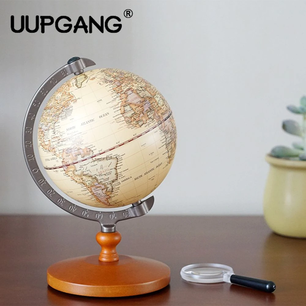 

21cm English Edition Wooden World Globe Model Desktop Decor Vintage Globe Geography Terrestrial Globe Figurines Home Decoration