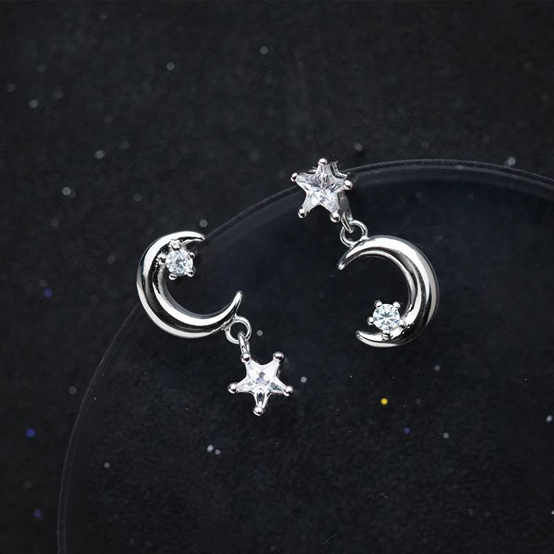 Женские асимметричные серьги-подвески MloveAcc из серебра 100% пробы с прозрачным