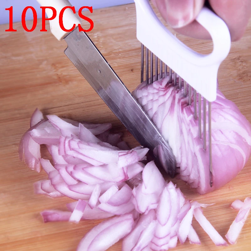 10 шт./лот овощи фрукты говядины лук Slicer резка держатель вилы нарезки нержавеющая