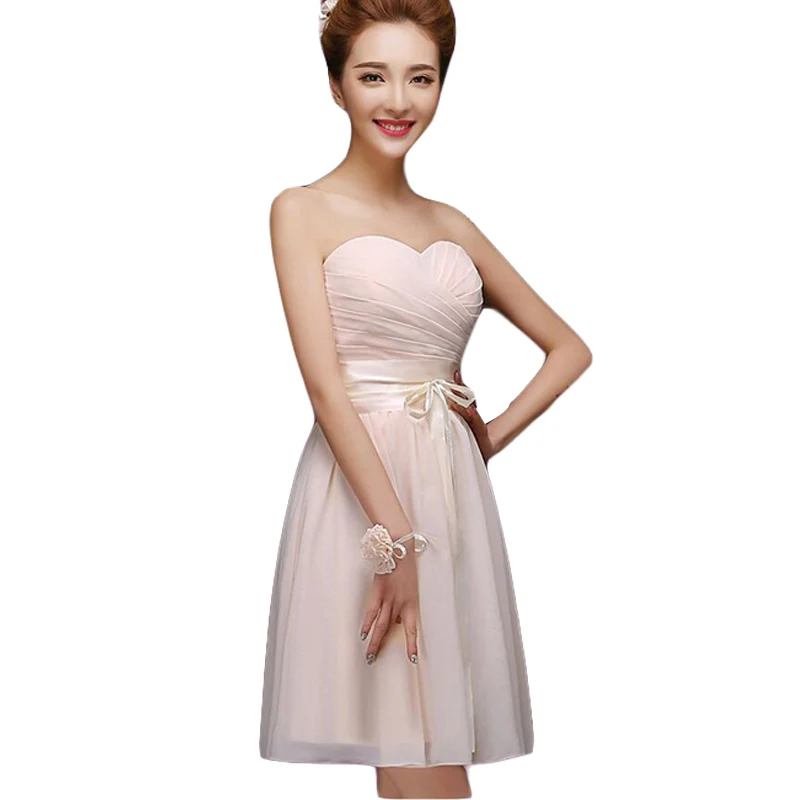 2016 платья подружки невесты цвета шампань шифоновое платье без бретелек для