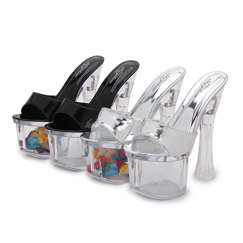 

Platform Sandals High Heels Peep Toe Leather Women Summer Shoes Slip-On Chunky Clear Heels Sexy Lady Party Platform Sandals
