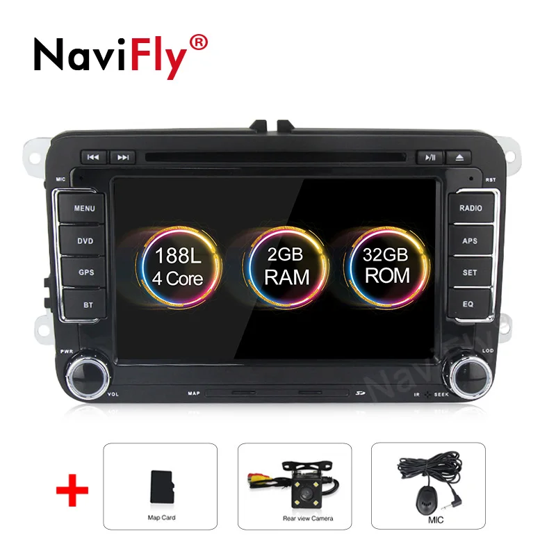 add camera NaviFly 2 Din Android 9 автомобильный dvd gps для Volkswagen polo Passat B5 B6 B7 GOLF 5 GOLF 6 радио FM RDS 7708 IC 2 din wifi CANBUS - Цвет: add camera
