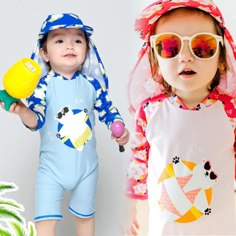 2018 Newbaby девушки купальник Медведь Цельный мультфильм мальчиков детские