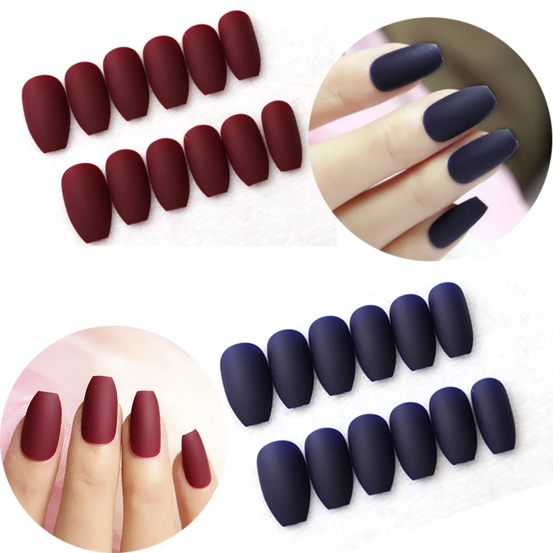 Матовые накладные ногти с полным покрытием 24 шт. балерины Мягкие форма гроба