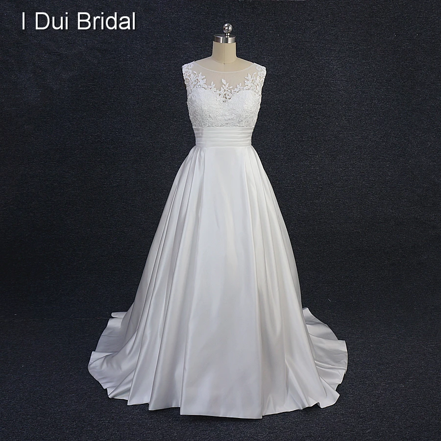 Атласное свадебное платье с карманом кружевной топ плиссированная Талия | Свадебные платья -32813996224