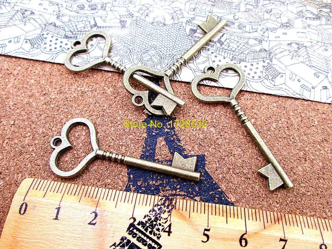 

15pcs-- 19*46mm Antique bronze 3D heart keys Charms DIY Charms Pendants