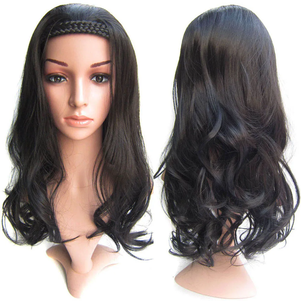 Gres Wavy Half Wigs with Braided Headband High Temperature Fiber Blonde/Brown/Black Synthetic Hairpieces for Lady Padding |