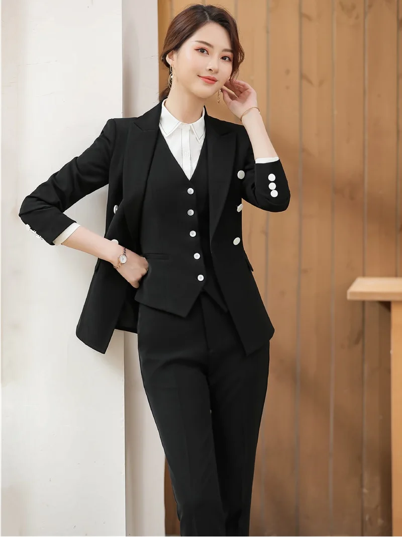 3 Piece Set Formal Uniform Design Pantsuits With Pants and Tops Vest &amp Waistcoat For Women Business Suits Ladies | Женская одежда