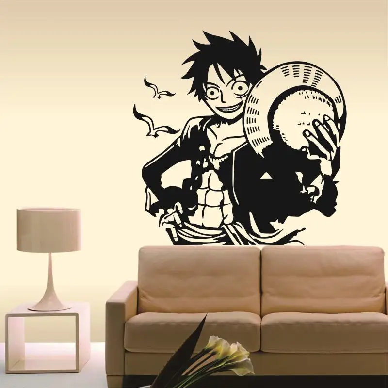 One-Piece-Luffy-WallDecal-comics и анимационная наклейка переводная виниловая настенная