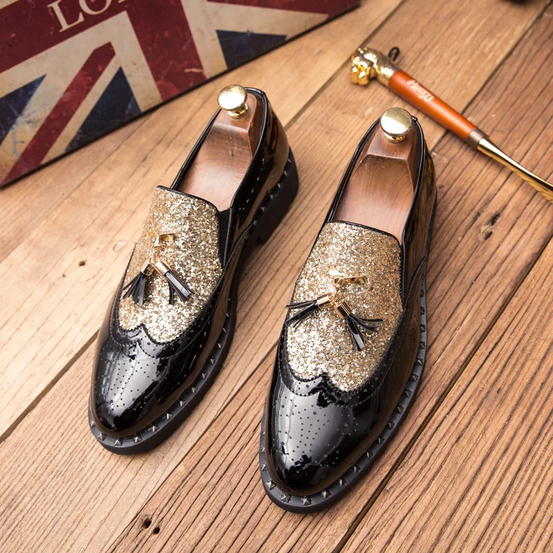 

British style Men Dress shoes Slip-On Loafers Casual Leather shoes Tassel Business shoes
