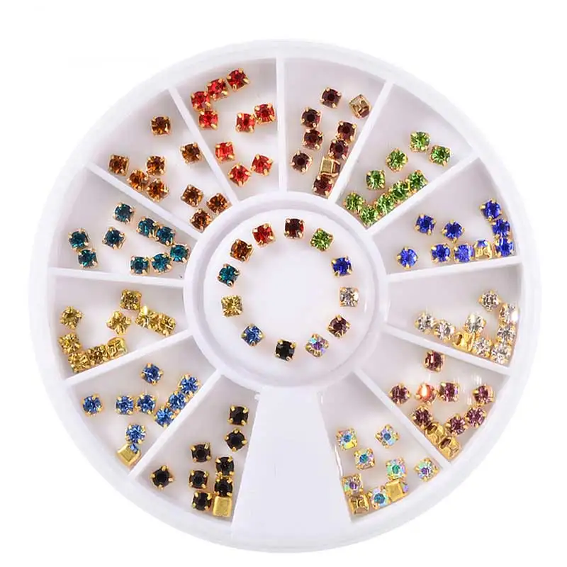 

1 Box Colorful Crystal Sew On Nail Art Rhinestones With Claw Glitter Gems Decorations Wheel For DIY Nails Garment Accessories