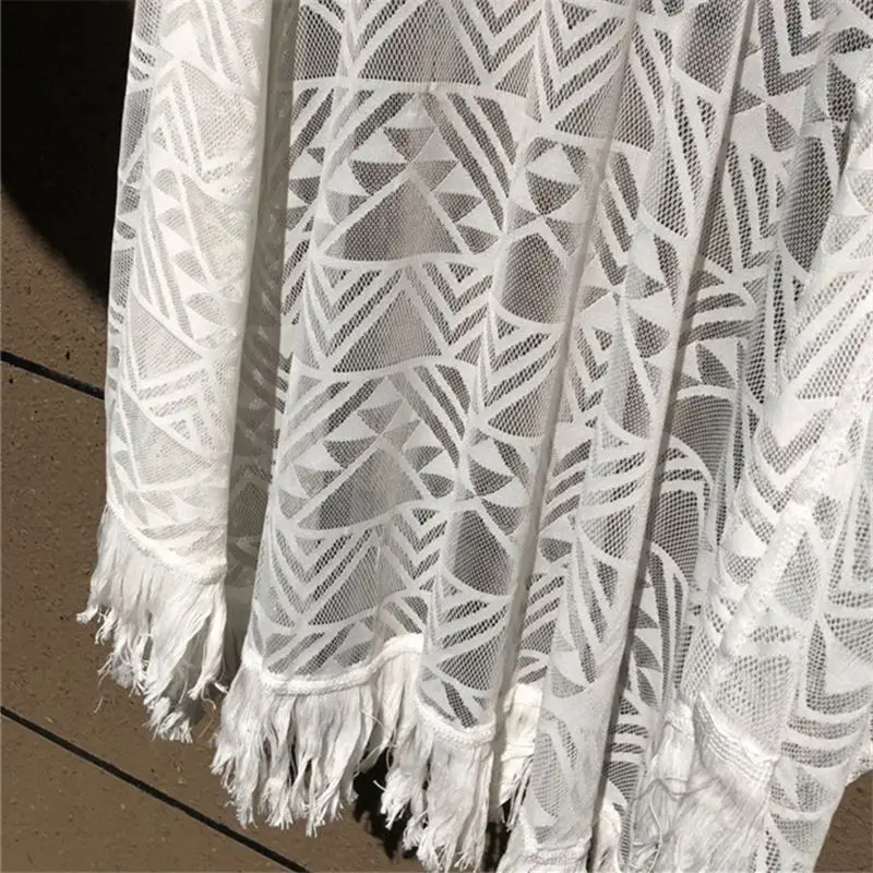 Boho вышивки кружева кисточкой кимоно прозрачный половина рукав Передняя Открыть