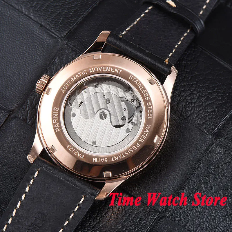 42mm Parnis men's watch Rose golden case brown dial Arabic numerals DATE 5ATM ST1731 Automatic wrist men 957 | Наручные часы