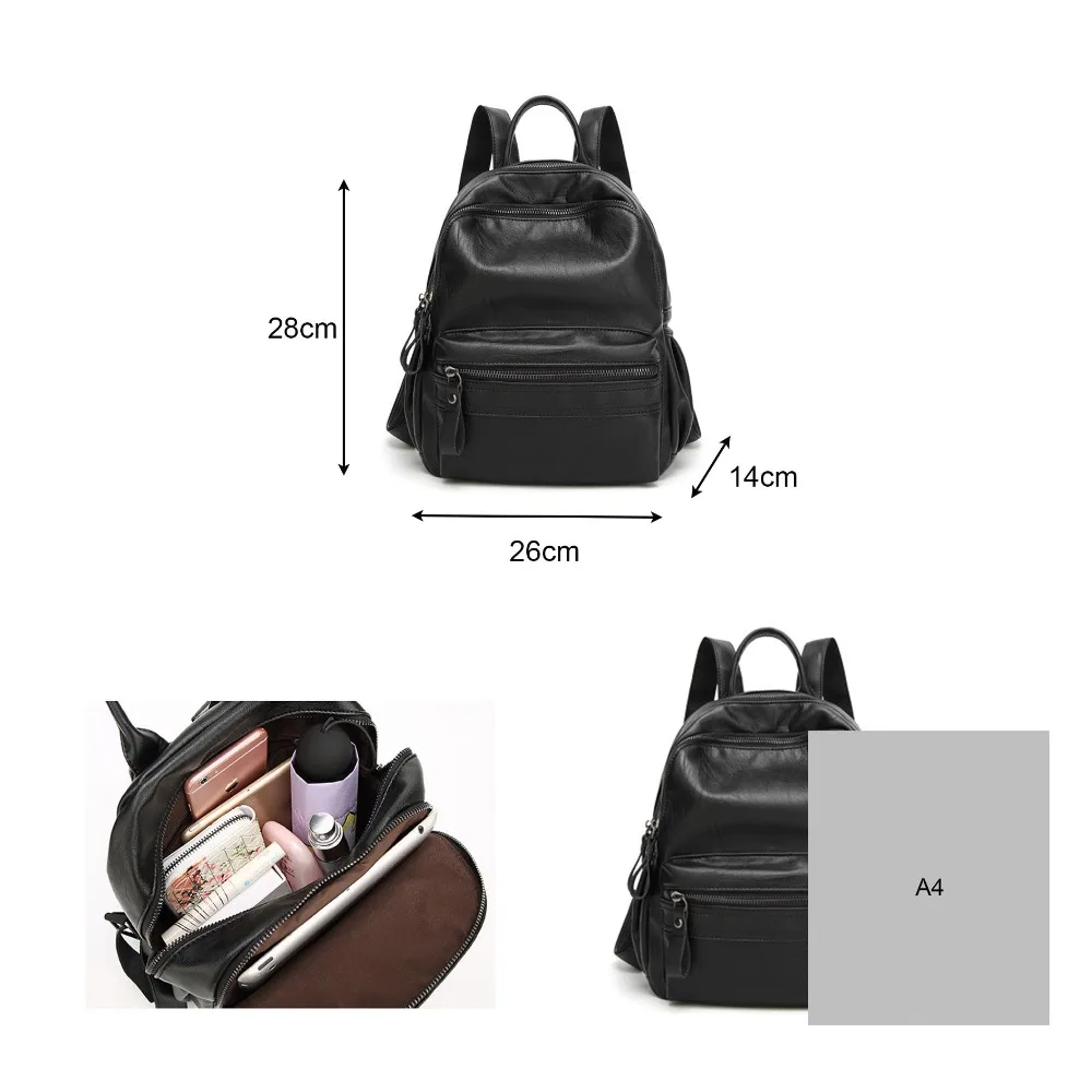 Типичный двойной молнии Топ рюкзак для женщин мягкая кожаная сумка через плечо