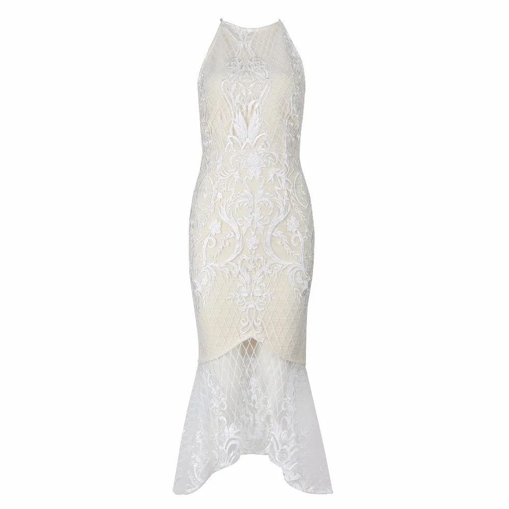 New Fashion Girl's Sleeveless White Lace Knee Length Rayon Bandage Dress Evening Party Bodycon | Женская одежда
