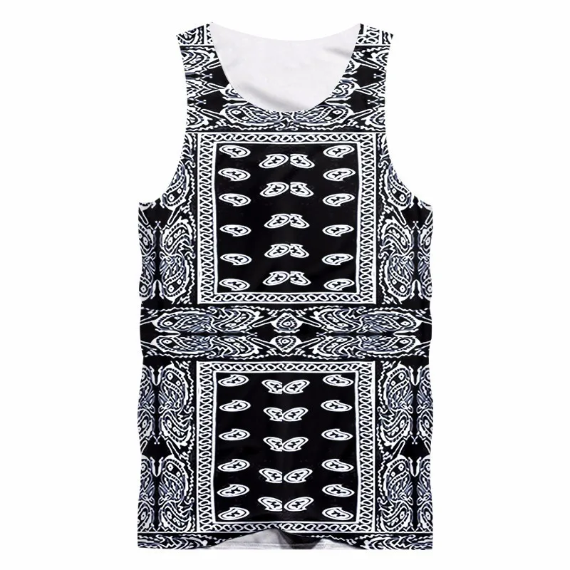 OGKB Summer Fashion Black Bandana 3d Tank Top Mens Cool Print Cashew Flower Vest Man Singlets Sleeveless Undershirt Paisley Tops | Мужская