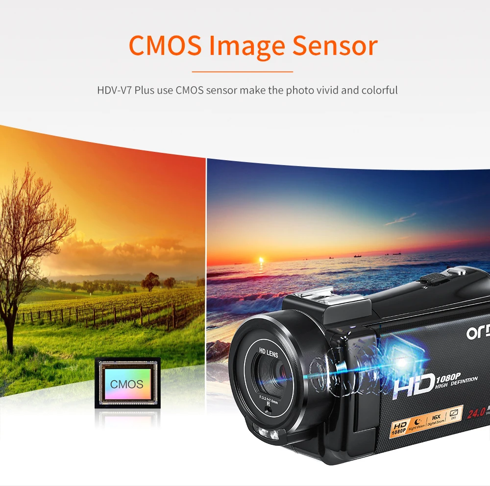 Ordro V7 Plus 1080P видеокамера Full HD видеокамера 16X цифровой зум 3,0 дюймов сенсорный экран Инфракрасный микрофон ночного видения