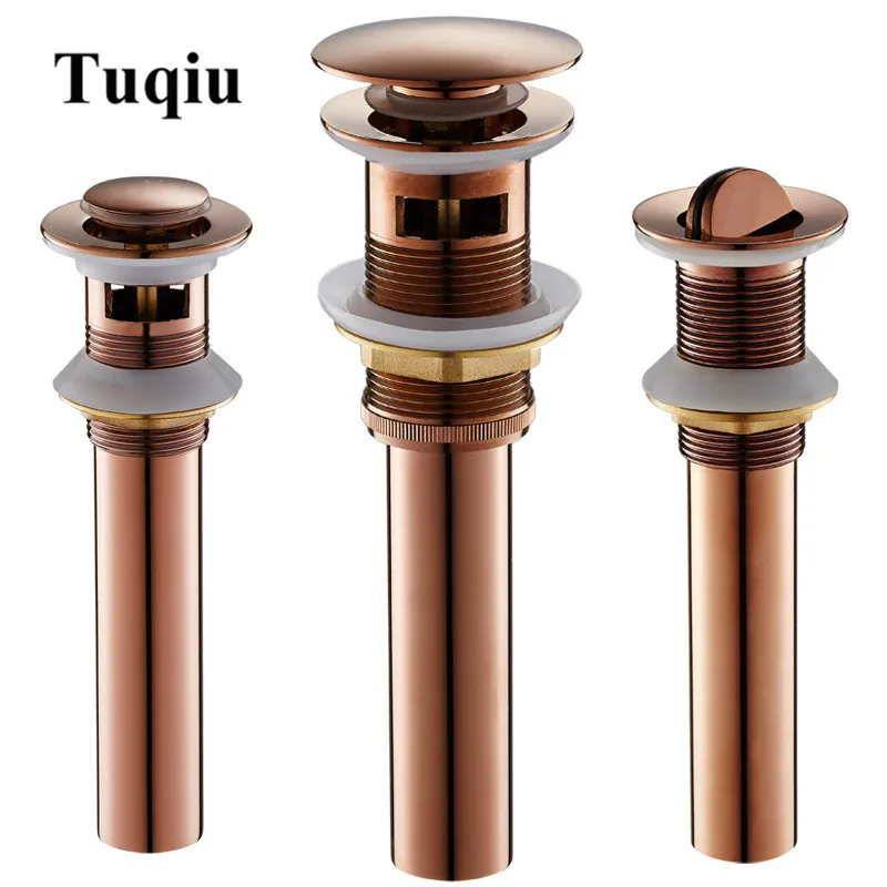 Pop up Drain for Bathroom Sink Vessel Vanity Rose Gold Solid Brass Assembly Replacement Kits Stopper Flip Top Overflow | Обустройство