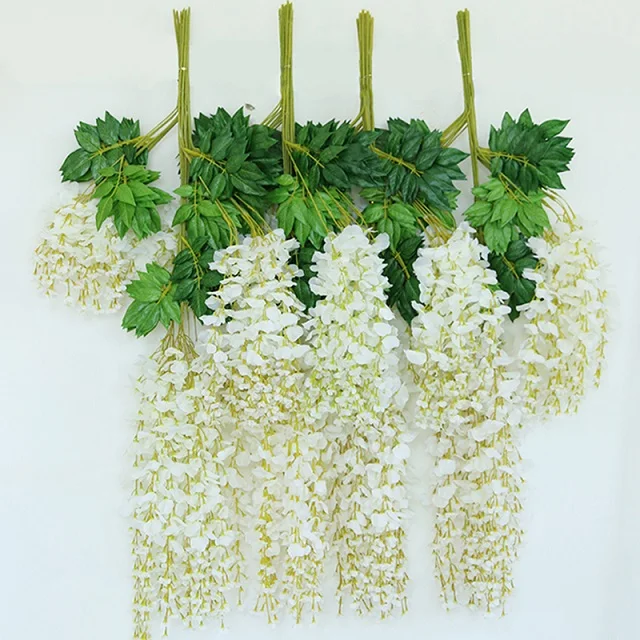 1PC White Искусственный Шелковый искусственный цветок, гирлянда, лоза, вициния, лист, висячий, Свадебный декор, украшение для гостиной, пластиковые дубаны, цветы - Цвет: 1PC White