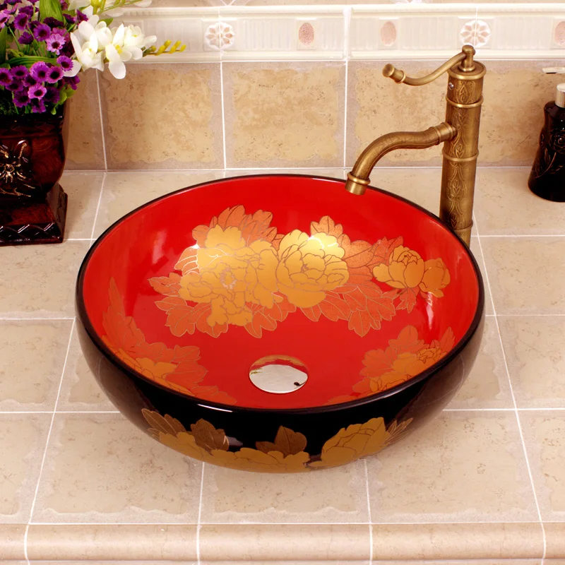 

Unique oriental hand maded ceramic porcelain bathroom sink with countertop
