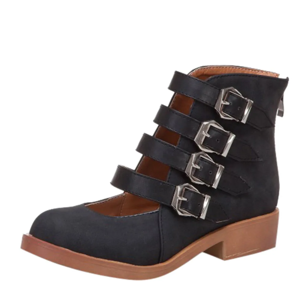 Spring Summer New Women's Summer Retro Ankle Buckle Back Zipper Square Heel Shoes Fashion Sandals for Women Streetwear