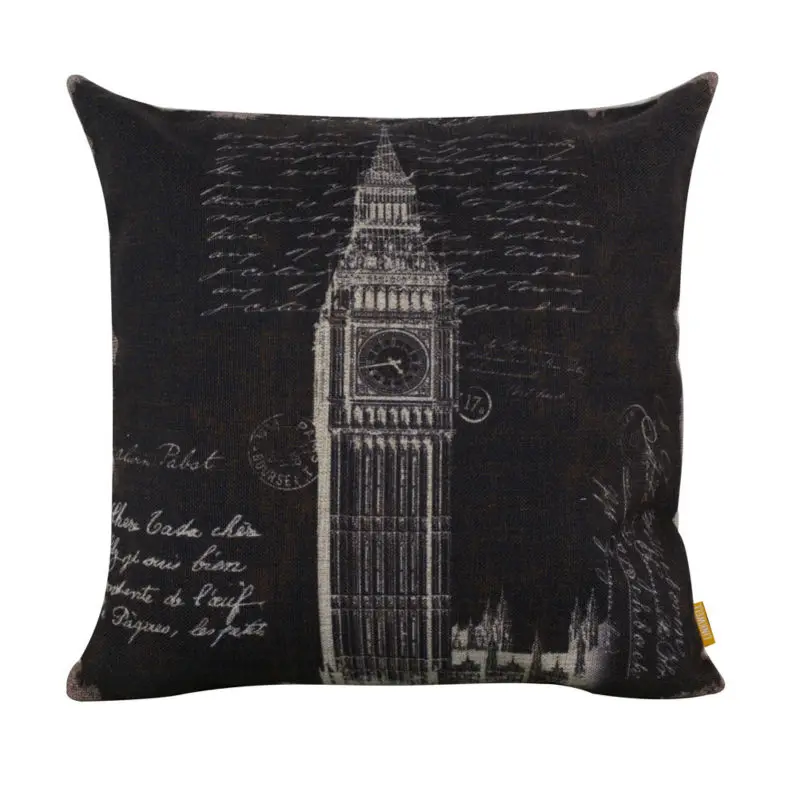 

LINKWELL 45x45cm Retro Black London Big Ben Burlap Cushion Cover decorative throw pillow case for sofa home UK Words Letter