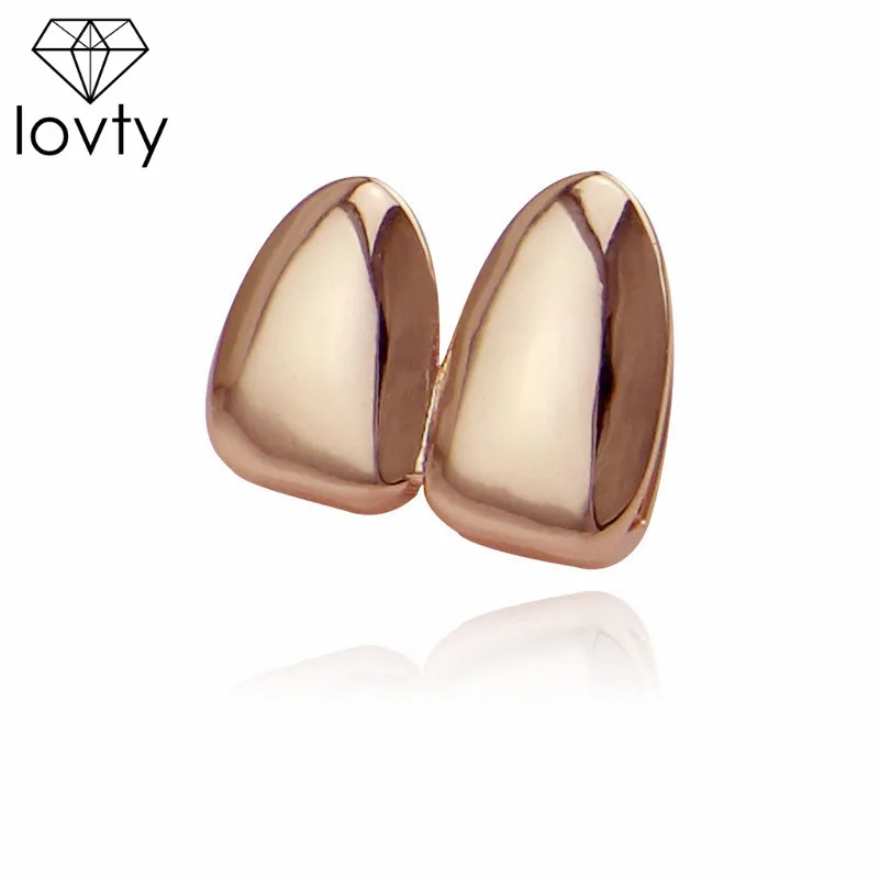 2 pcs rose gold Lovty хип хоп золотые зубы Grillz верхние и нижние грили зубной рта Панк зубы шапки Косплей вечерние зуб Рэппер Украшения для тела подарок - Окраска металла: 2 pcs rose gold