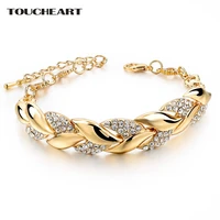 toucheart braided gold color leaf bracelets bangles with stones luxury crystal bracelets for women wedding jewelry sbr140296