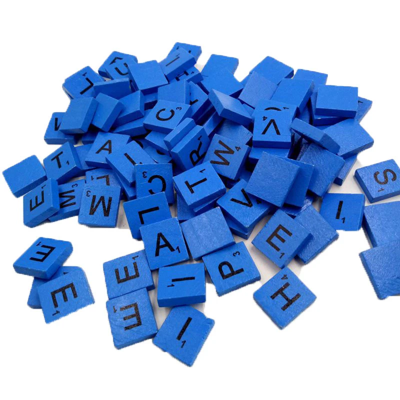 Синий 100 деревянный скрэббл плитки черные буквы и цифры для поделок деревянные