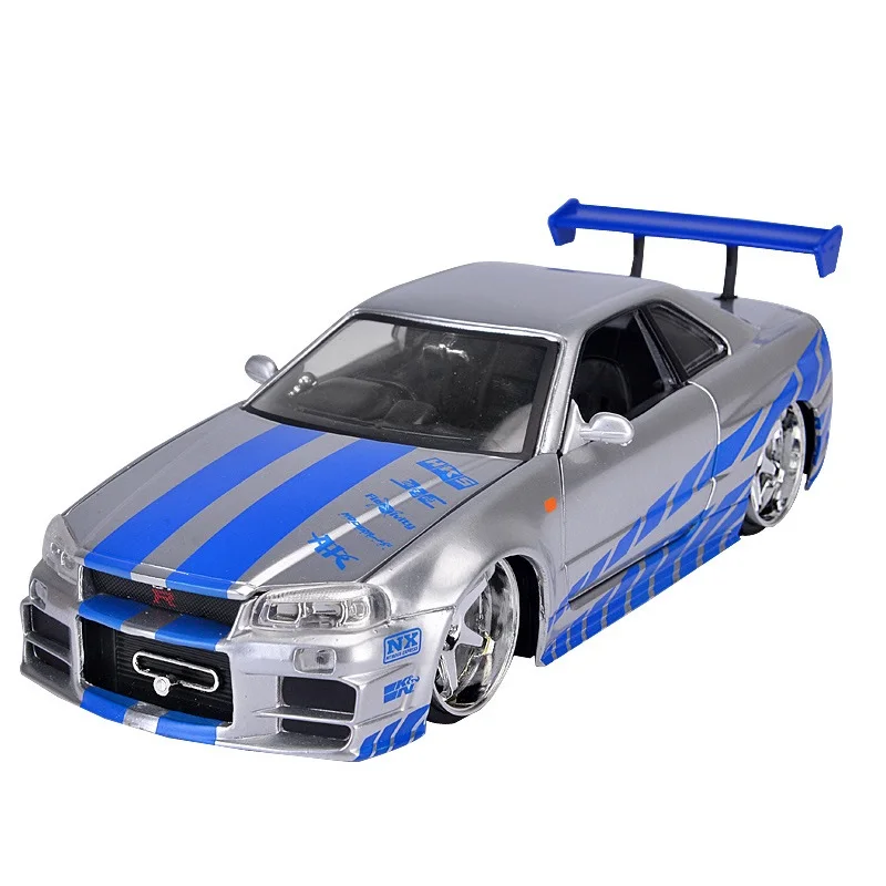 Масштаб 1:24 сплав 2002 Nissan Skyline GTR R34 игрушечные машинки быстрая и яростная литая