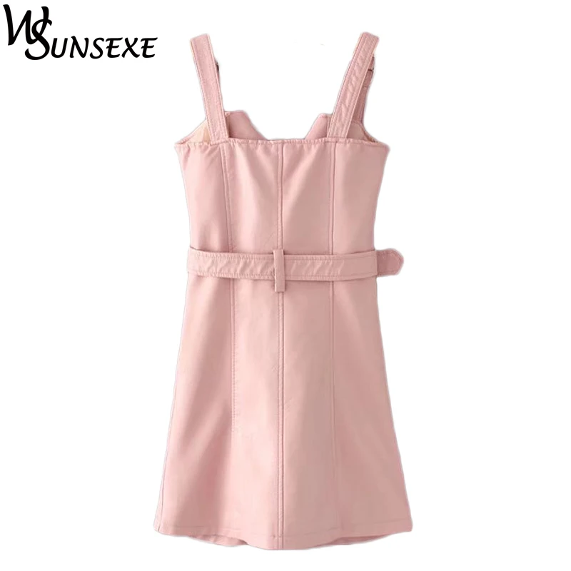 

Off Shoulder Zipper Pu-leather Dress Sexy Slim Mini Dresses with Sashes Women Causal Autumn Party Club Pink Dress 2018 Vestidos