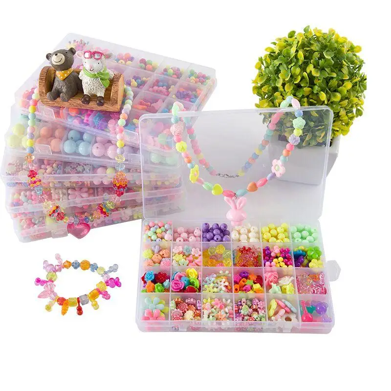 Children acrylic beads for making necklace/Bracelet/Ring with 10 meter elastic rope /kids girl DIY handmade craft educationl toy | Игрушки и