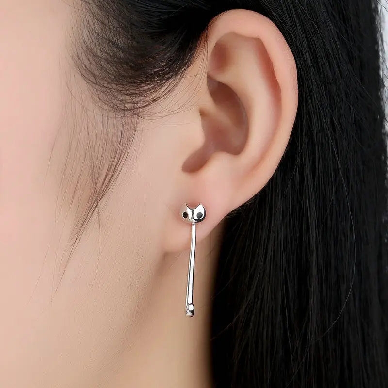 

BK 925 Sterling Earrings Silver Long Drop Fine Jewelry 3 Wearing Style Cat Animal Fashion Earrings Jewelry
