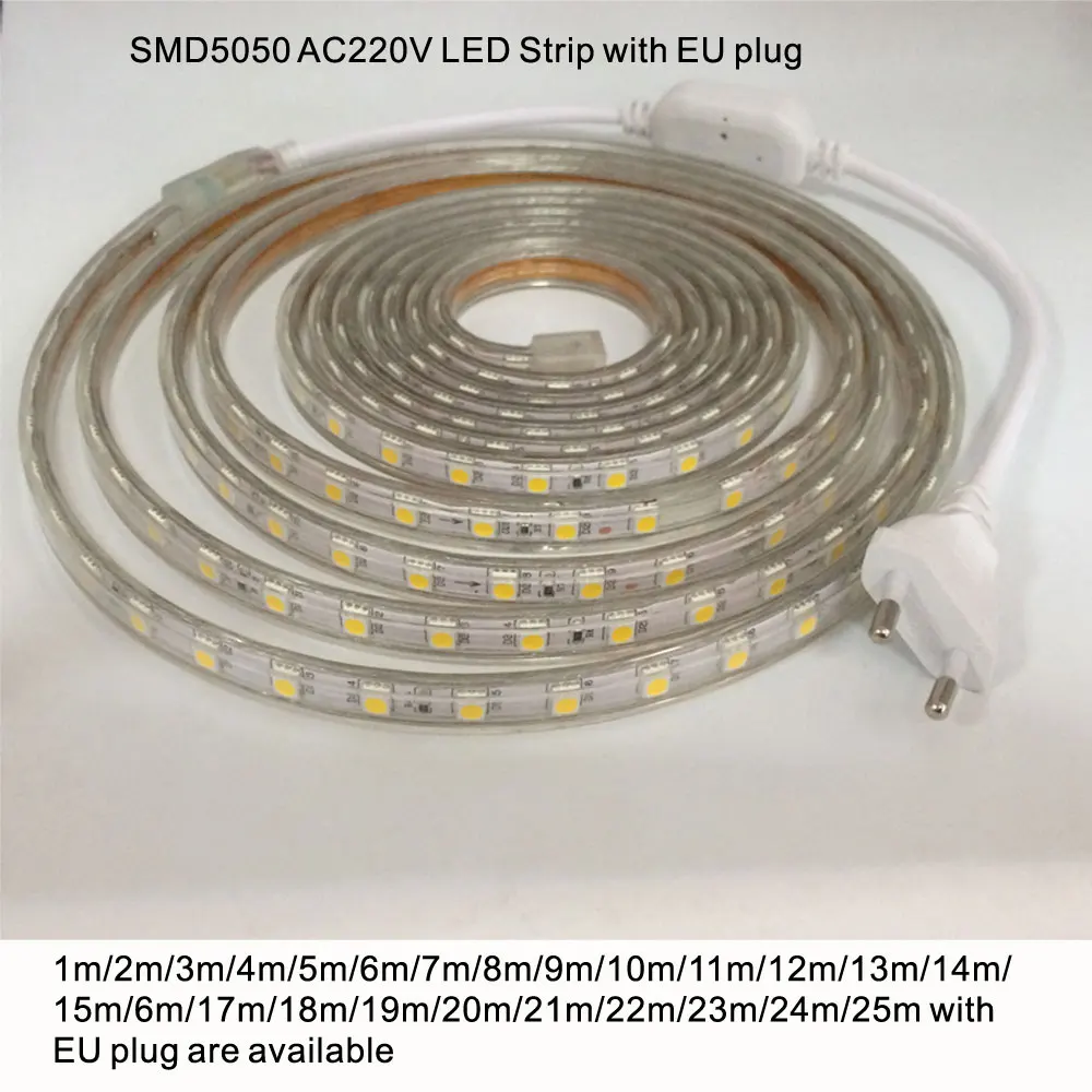 Светодиодная лента Tira 220 В 5050 светодиодный ная водонепроницаемая SMD 20 м 25 м|led strip