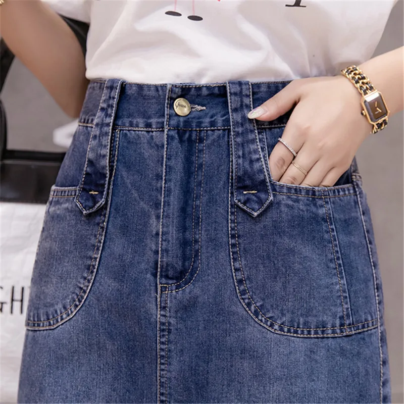 M 5XL большие джинсы женские юбки faldas mujer moda 2019 джинсовая юбка однотонная простая